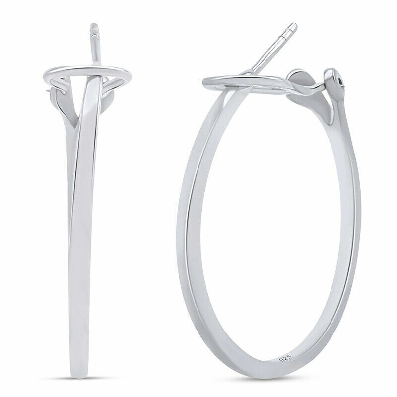 Lightweight Omega Back Hoop Earrings For Womens 14K White Gold Plated Sterling