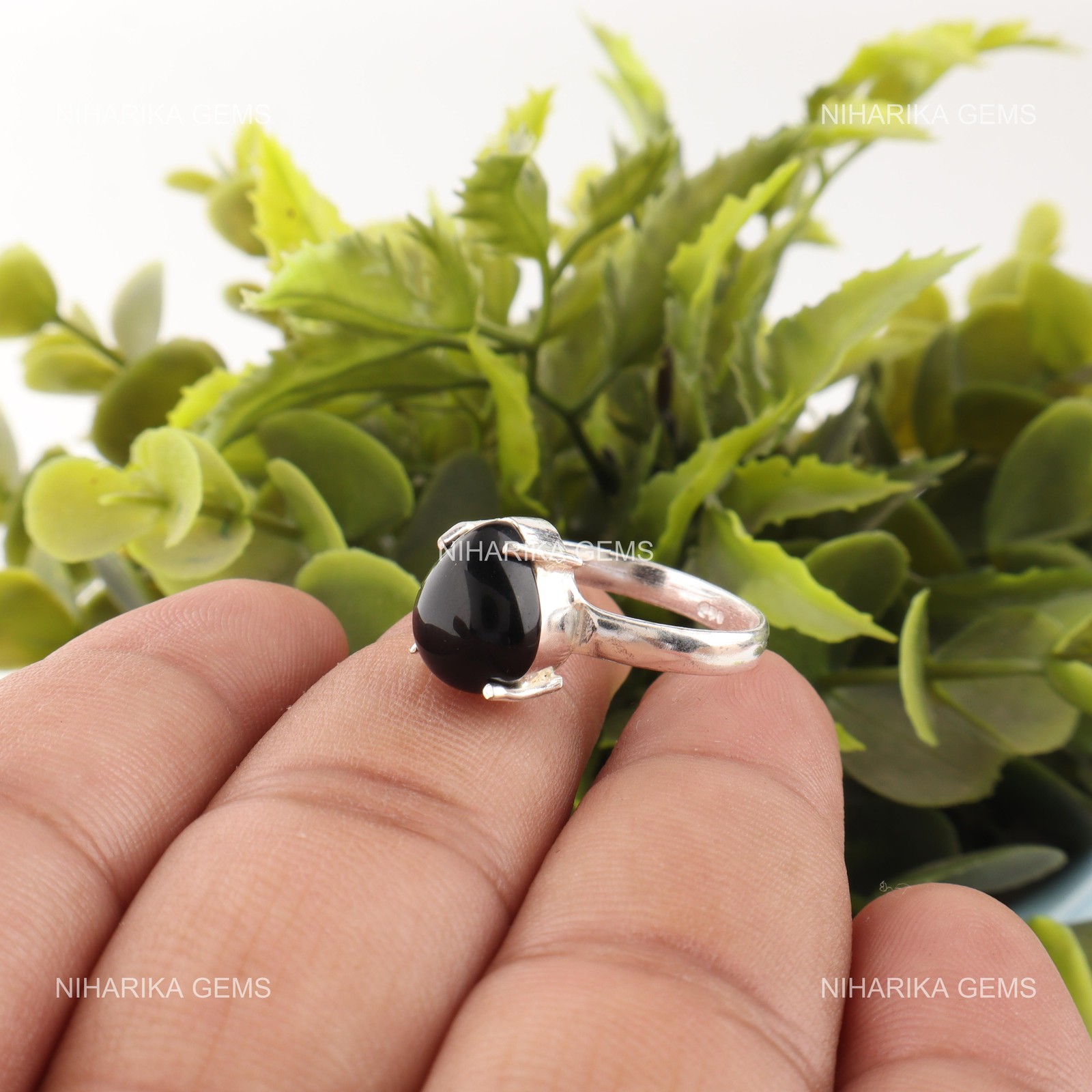 925 Silver Pear Black Tourmaline Gemstone Promise Handmade Unique Solitaire Ring