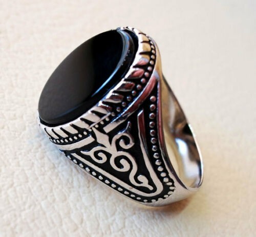 Solid 925 Sterling Silver Natural Flat Black Onyx Gemstone Signet Men’s Ring
