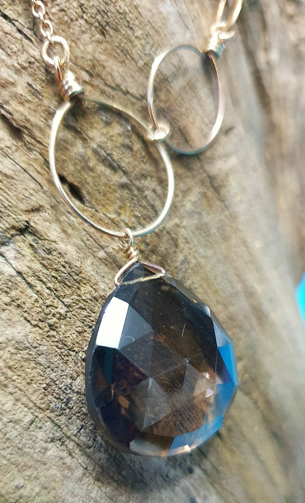Asymmetrical Sterling Silver Over Gold Teardrop Smoky Topaz/Quartz Necklace