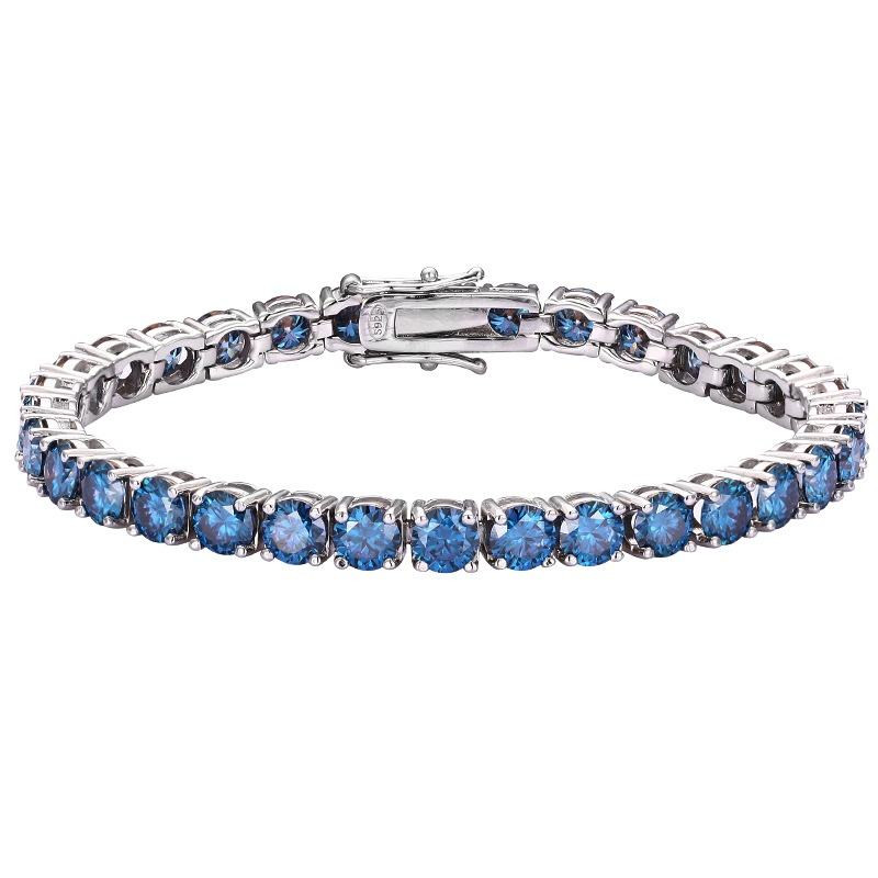 10ct blue round moissanite Tennis bracelet for women 14k white gold plated