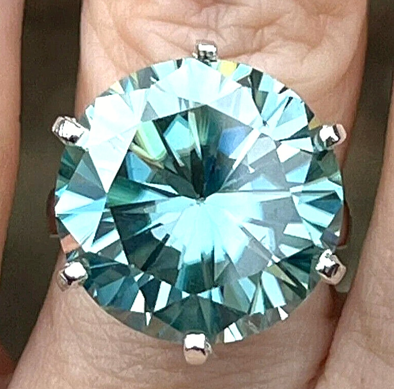 RARE 30 Ct Certified Treated Blue Diamond Solitaire Ring. 925 Sterling Silver