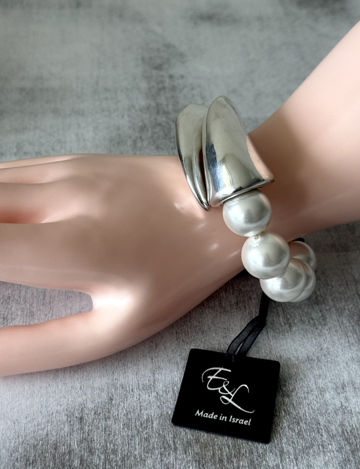E&L Statement Sterl Silver Pearl Shell Oversized Bracelet Magnetic Cls Israel ne