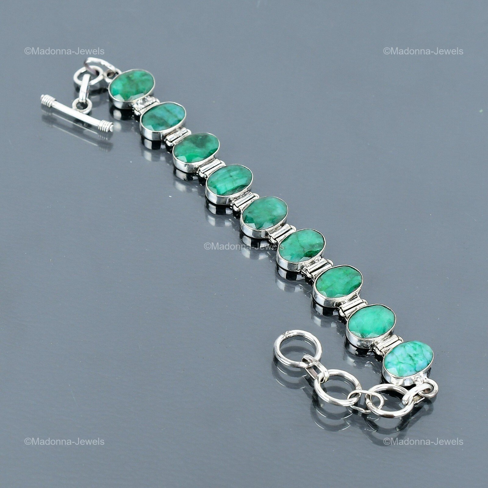 Mothers day Deal Natural Zambian Emrald Sterling Silver Chain Bracelet Jewelry