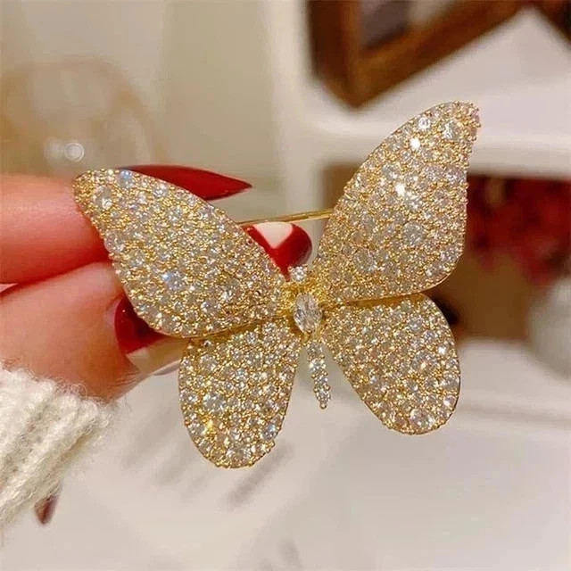 3Ct Round Cut Lab Created Butterfly Diamond Women Brooch 14K Yellow Gold Plated