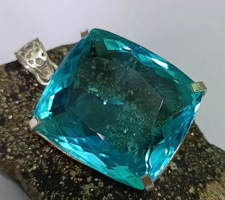 100 Ct+ Certified Natural Blue Topaz 925 Solid Silver Pendant Loose Gemstone A+