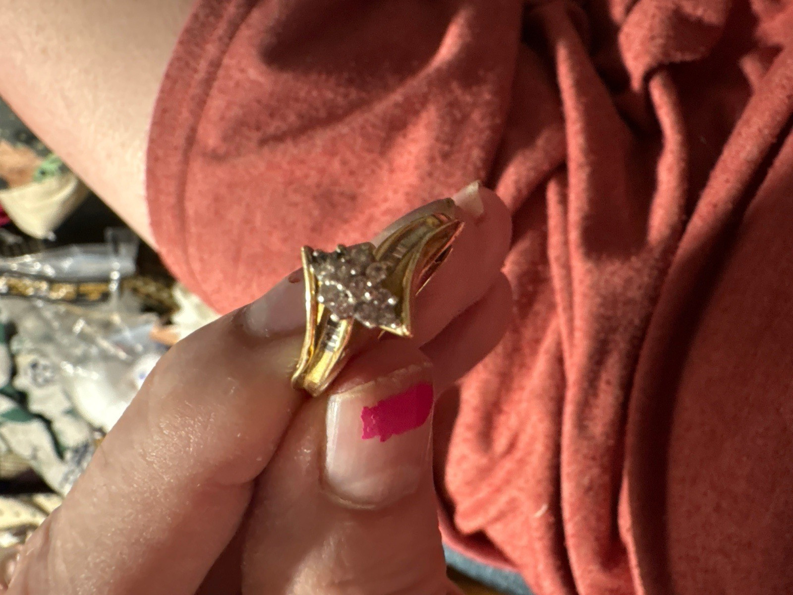 10k Yellow Gold Cluster Diamond Ring Round White/Colorless Stone Size 10