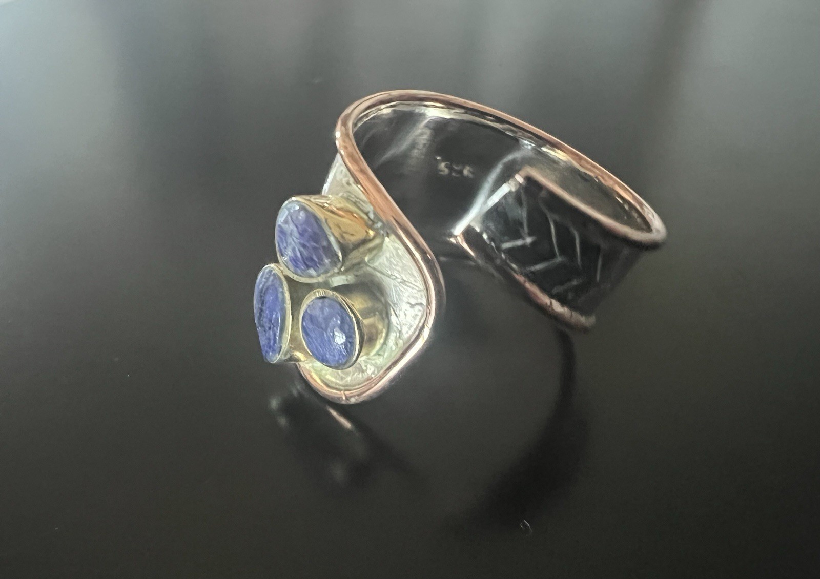 Adjustable Wrap Around Raw Sapphire Ring Sterling Silver w/Copper size 9-10