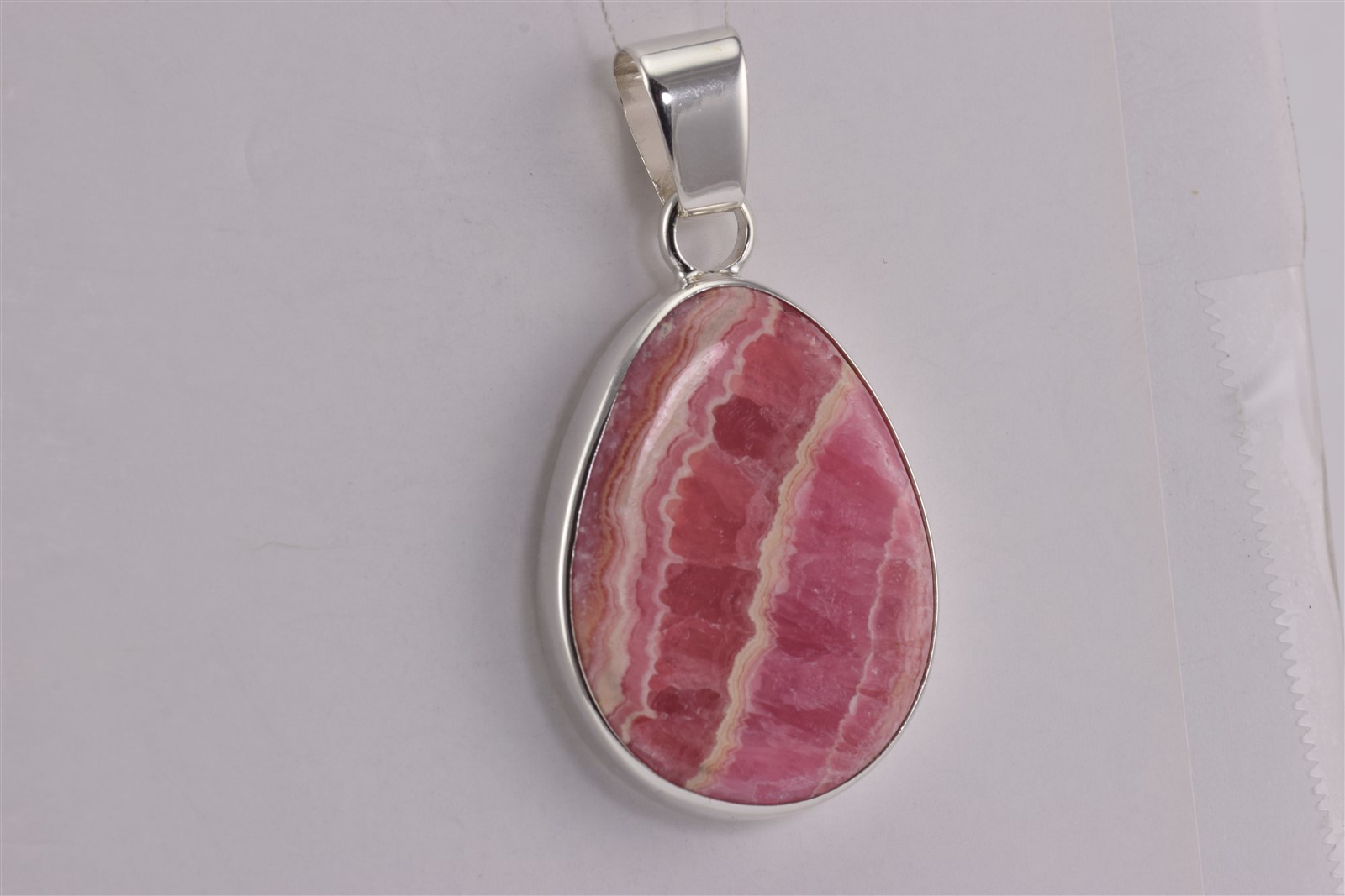 Sterling Silver 51mm x 27mm Pear Rhodochrosite Statement Slider Pendant 19g