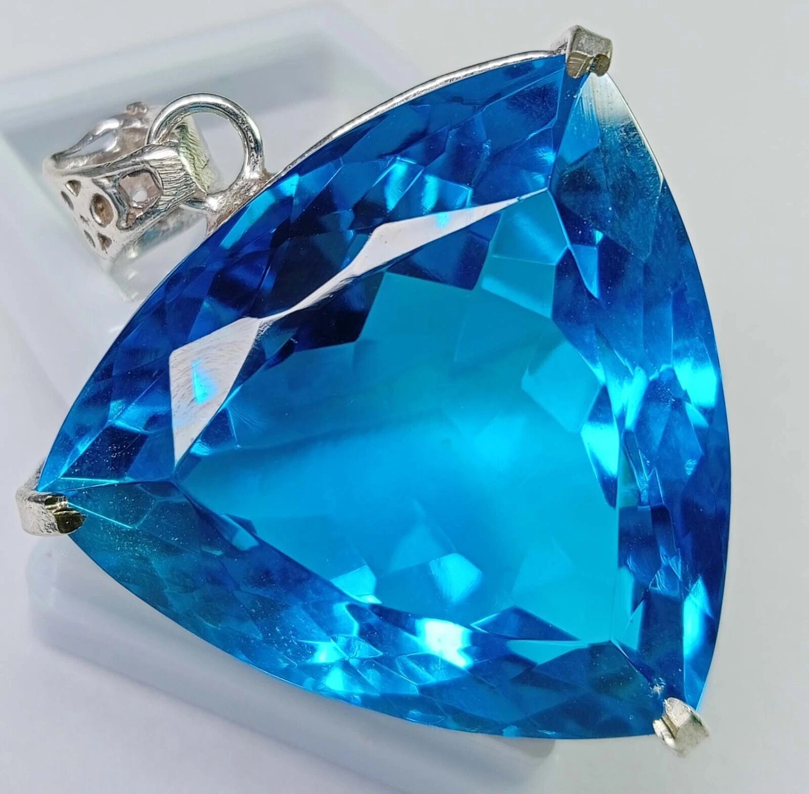 Blue Topaz Pendant Trillion Cut 120+ Ct Natural VVS Loose EGL Certified Gemstone