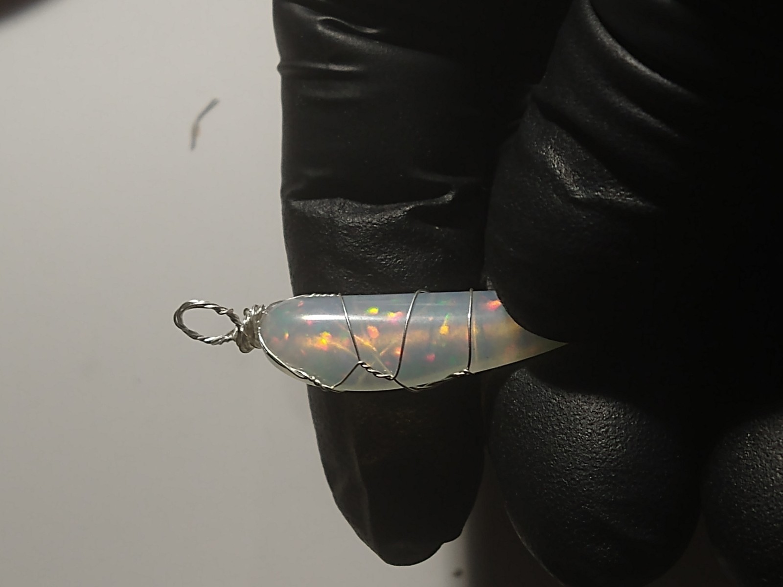 Huge Opal Cabochon Sterling Silver Gemstone Wire Wrap Pendant (Pendant only