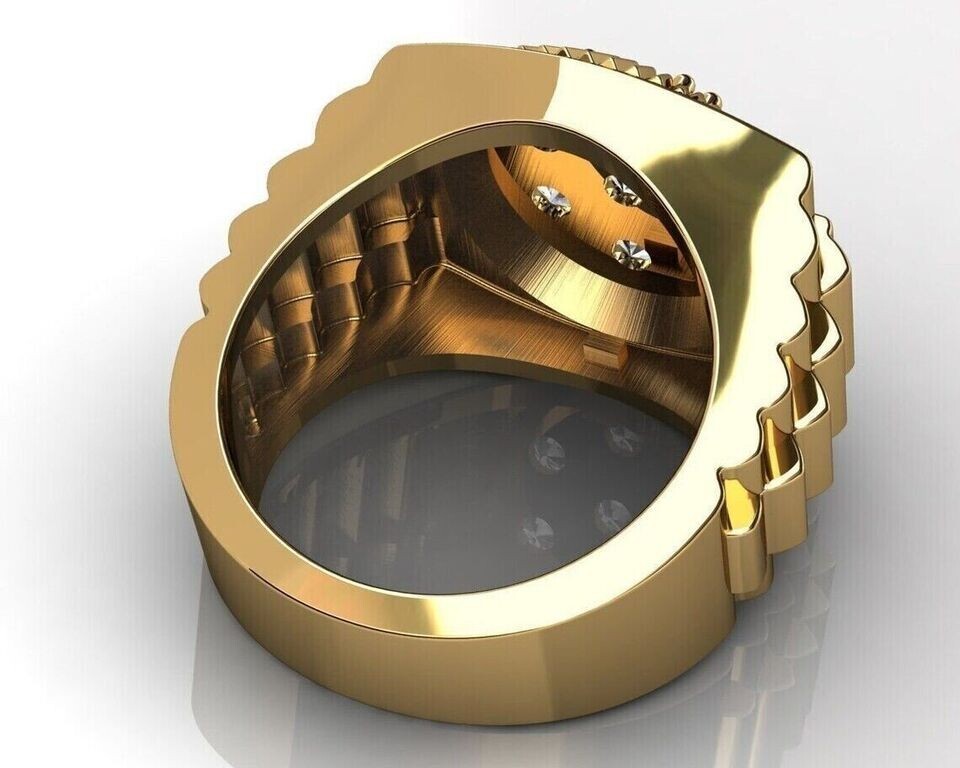 Men’s 3Ct Round Cut Lab Created Diamond Rolex Design Ring 14K Yellow Gold Plated
