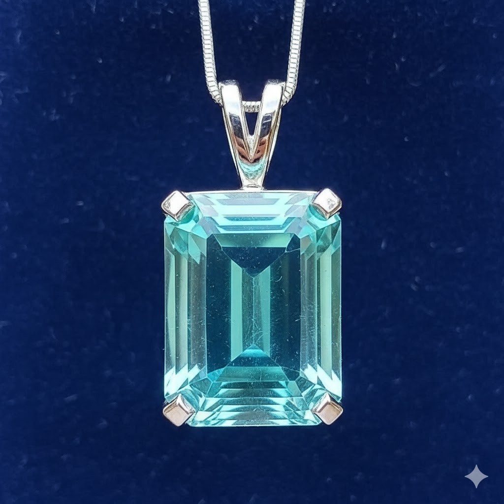 100 Ct Aquamarine Pendant Necklace 925 Sterling Silver Large Statement Jewelry