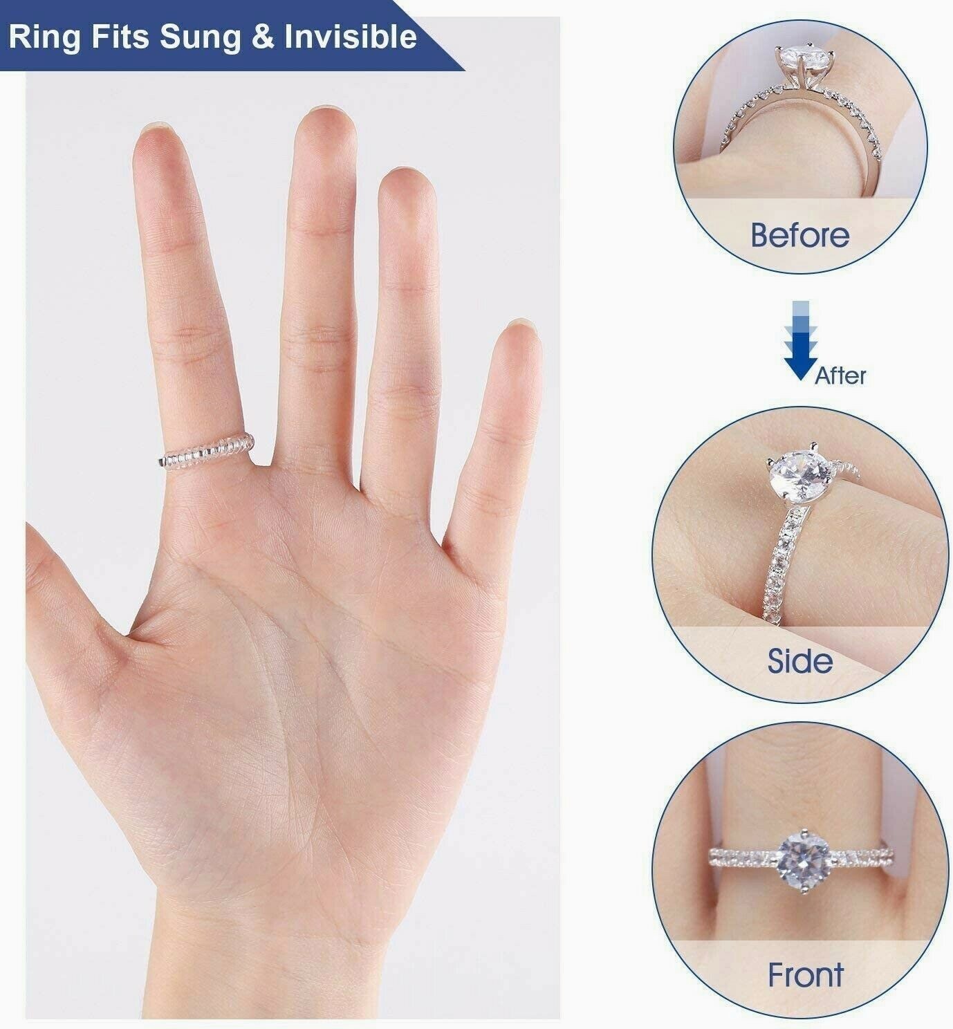 3PCS Ring Size Adjuster Invisible Clear Ring Sizer Jewelry Fit Reducer Guard US