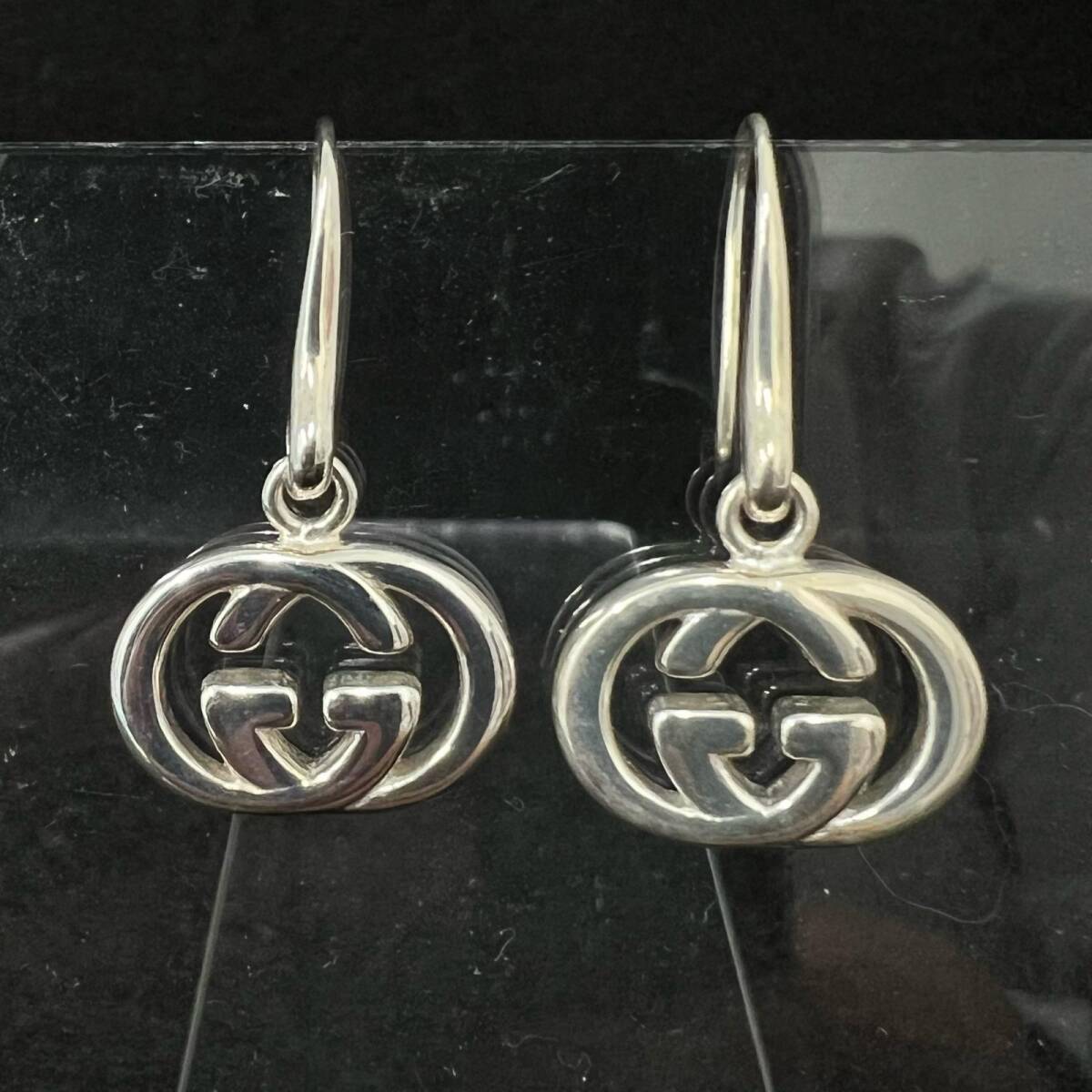 NM Gucci GG Interlocking Hook Dangle Earrings Sterling Silver 925 Japan F/S