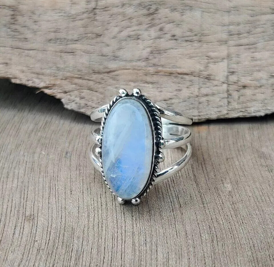 Rainbow Moonstone Ring 925 Sterling Silver Handmade Wonderful Ring All Size R103