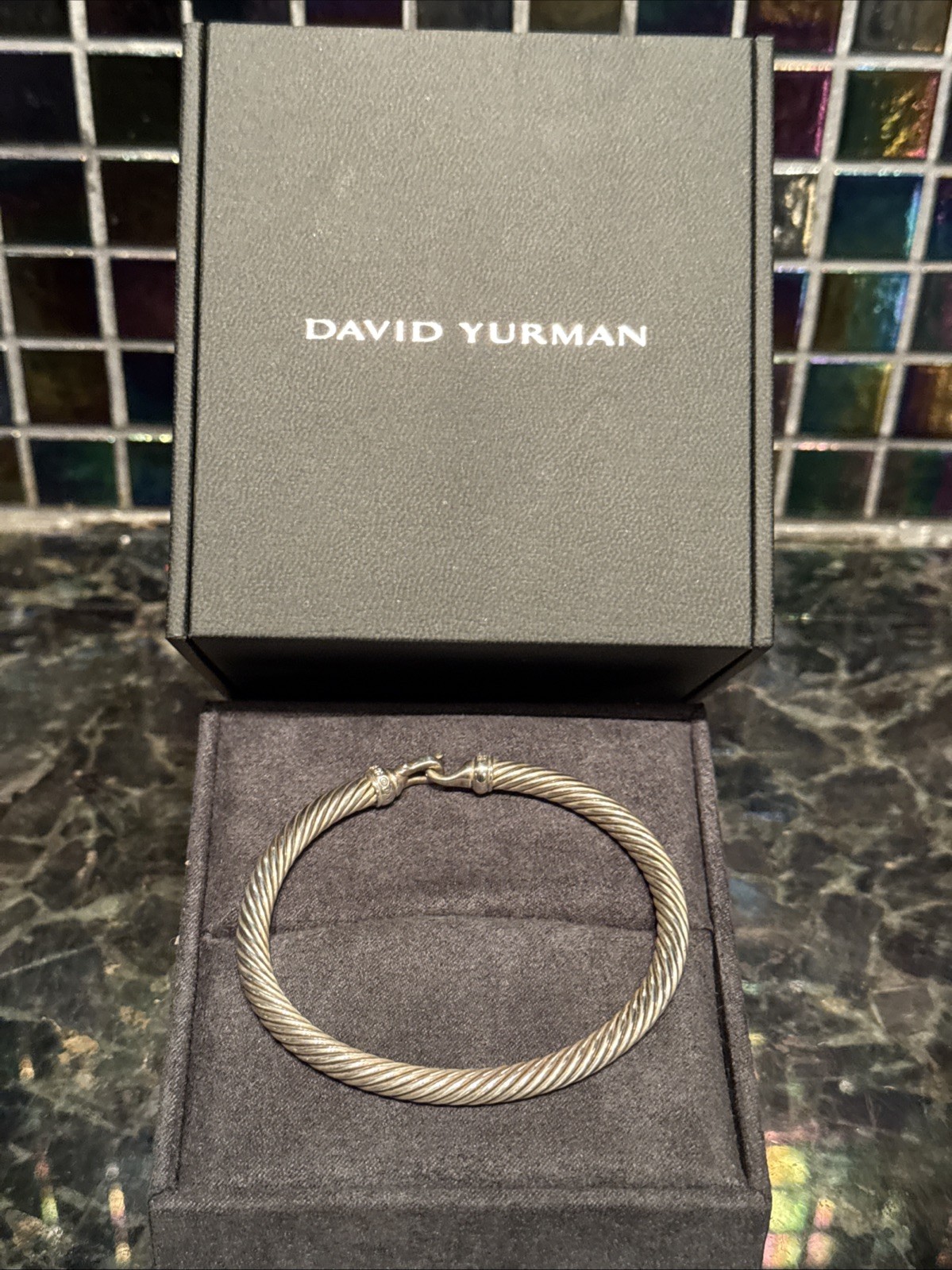 DAVID YURMAN D.Y. 925 Diamond Buckle Bracelet In Original Box Excellent Size 7