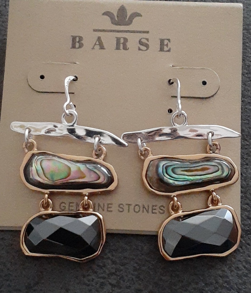 HSN Designer Fine Studio Barse Mixed Metals Abalone Hematite Dangle Earrings