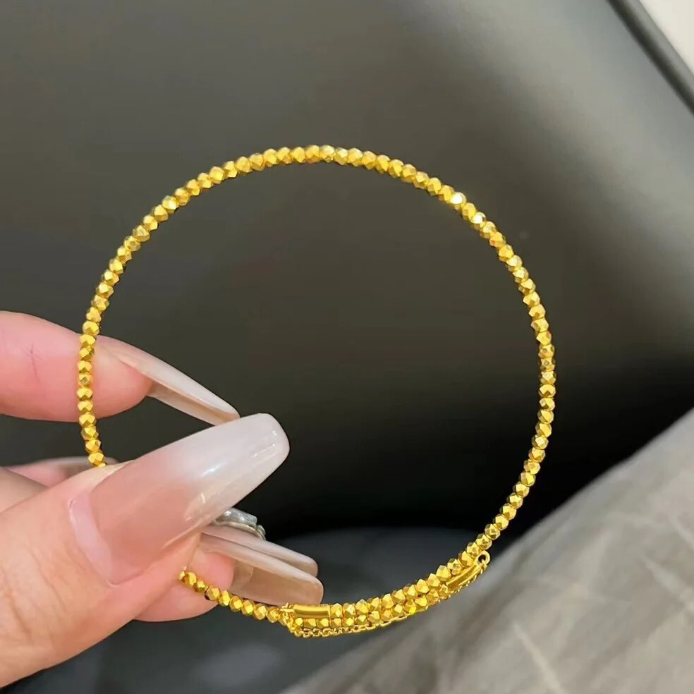 Real Solid 18k Gold Bounce Bead Elastic Bracelet Fine Gold Bangle Jewelry