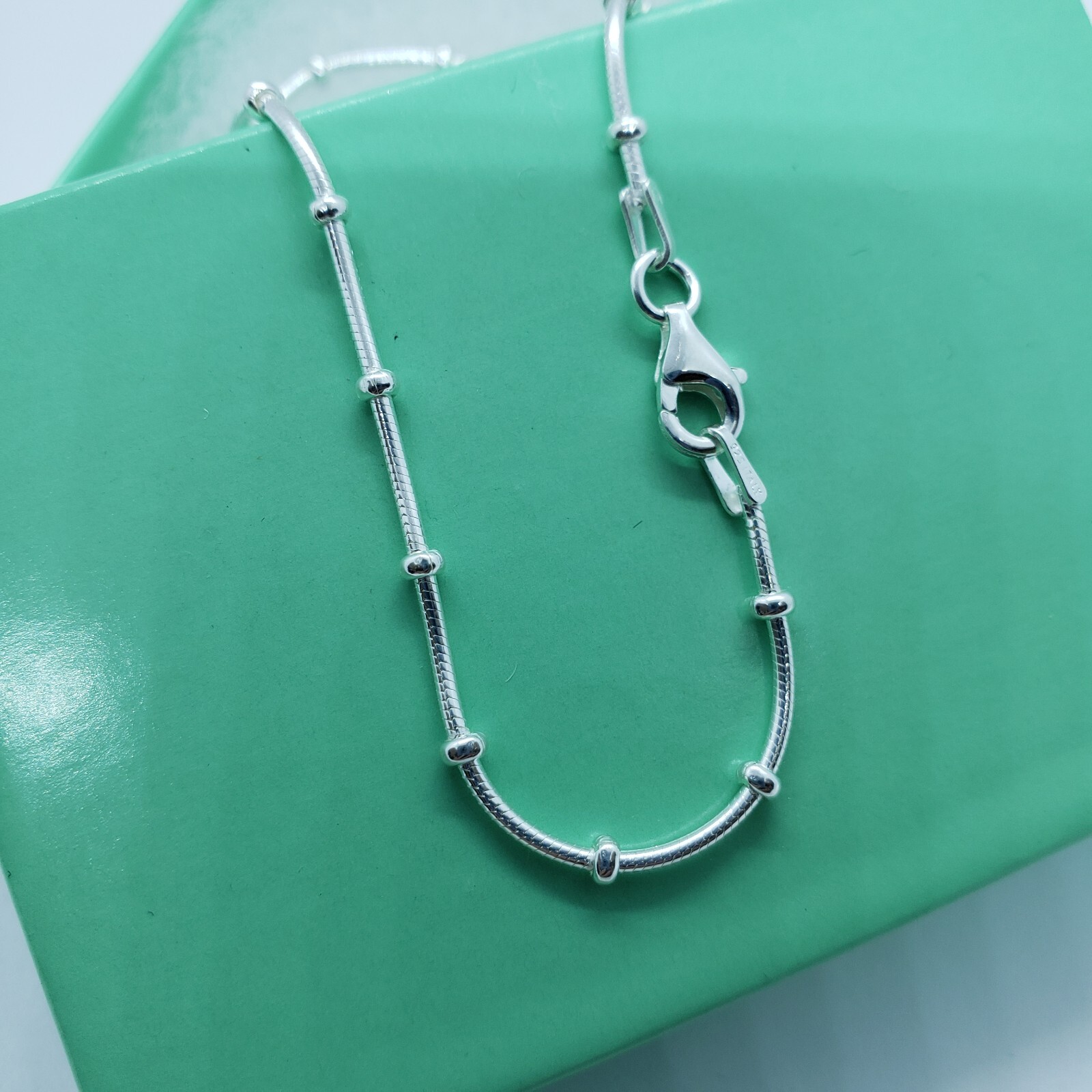 Sterling Silver Snake Chain Station Necklaces Bracelets Italy 1mm, Size 7″-30″