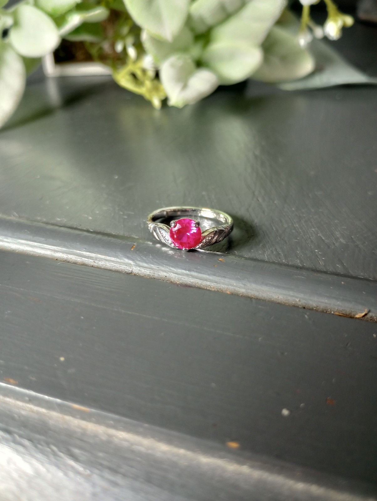 Sterling Silver Pink Sapphire With Crystal Stones Ring Size 7 925 Precious Metal