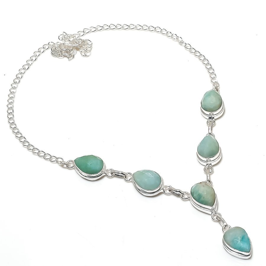 Green Amazonite Gemstone Handmade 925 Sterling Silver Jewelry Necklace Size 18″