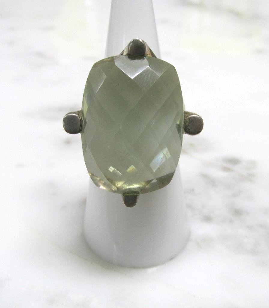 Faceted Unknown Light Green Stone Sterling Silver Ring ~ Size 7 ~ 20g ~ 7-C581