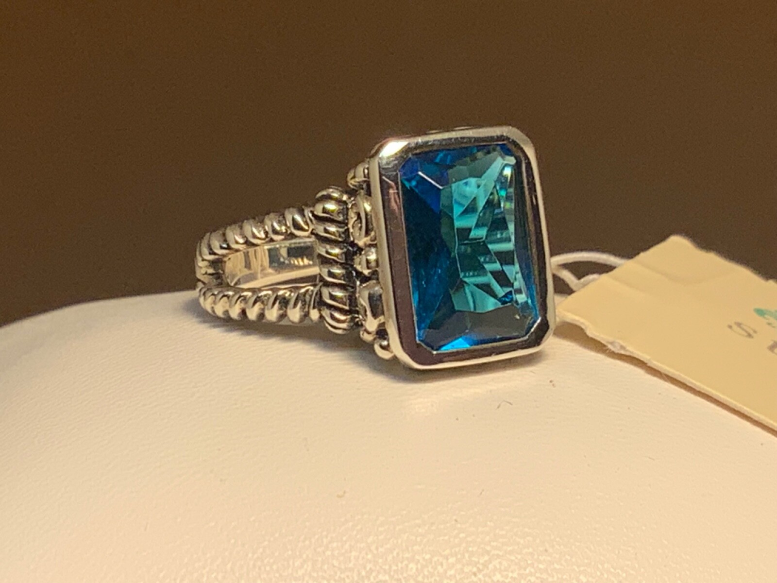 🌸 Barse Sterling Silver Blue Crystal Rectangle Ring Size 8 (R37) 🌸NEW