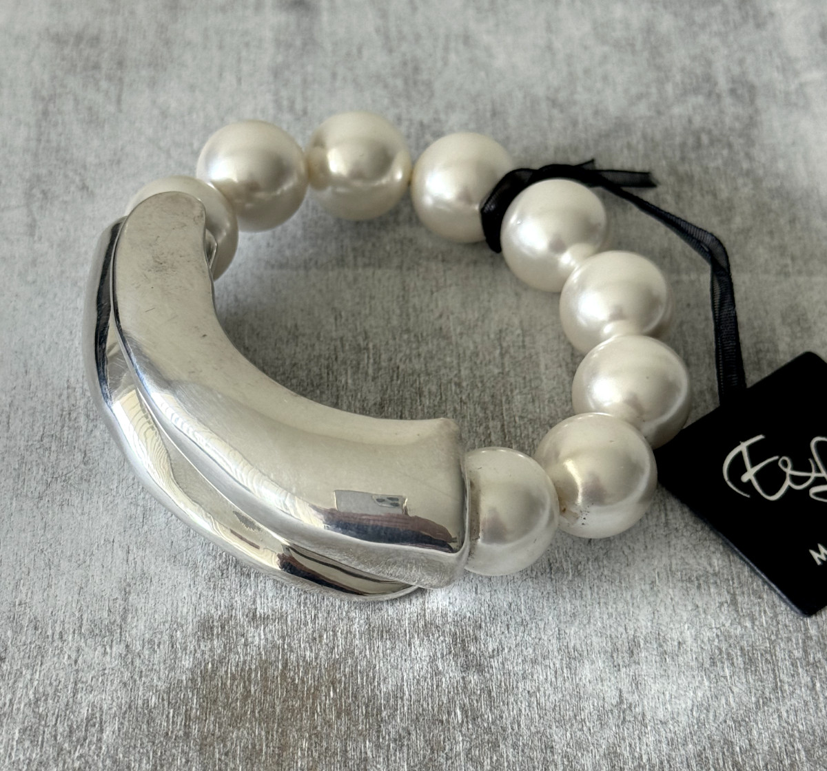 E&L Statement Sterl Silver Pearl Shell Oversized Bracelet Magnetic Cls Israel ne