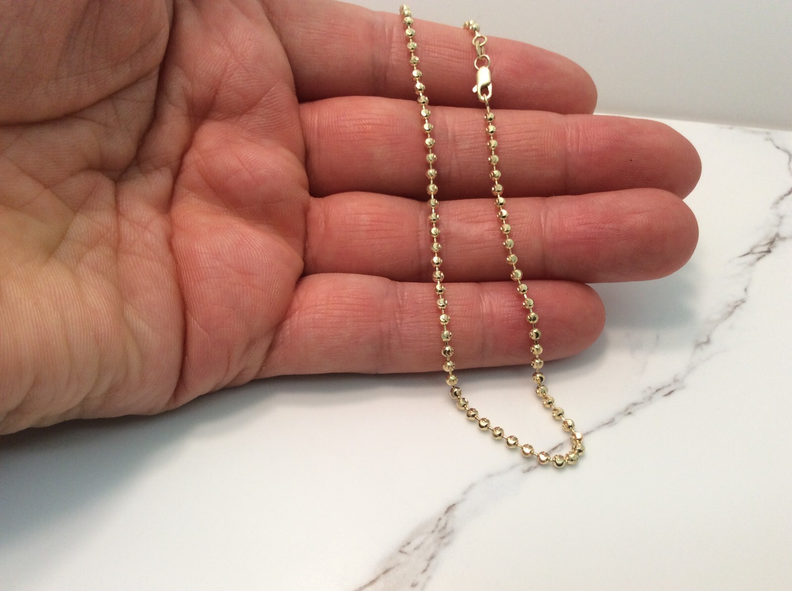 10k Solid Real Yellow Gold Moon Cut Disco ball Beads Ankle Bracelet 10” 3.60gr