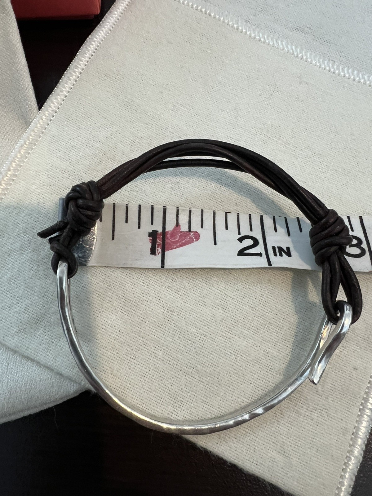 James Avery Hammered Sterling & Leather As You Wish Hook On Charm Bracelet