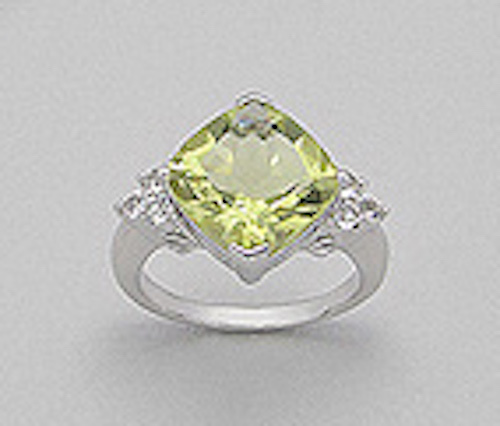 Solid Sterling Silver Green Prasiolite Amethyst White Topaz Ring 15mm 5.6g Size7
