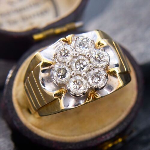 3CT Round Cut Created Diamond Cluster Rolex Men’s Ring 14k Yellow Gold Plated