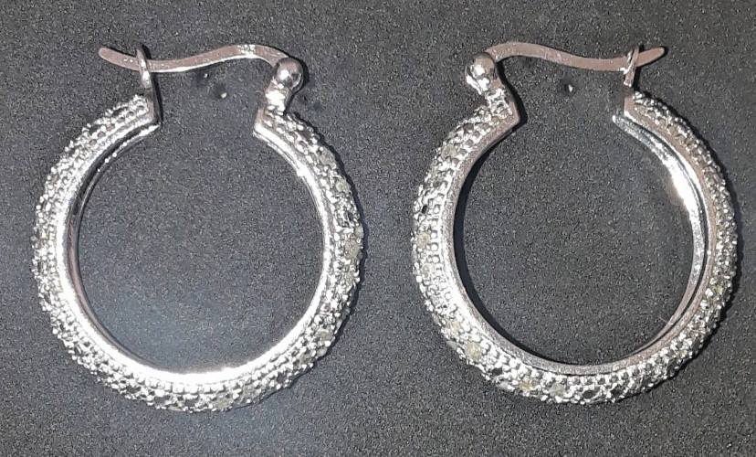 VTG DBJ Sterling Silver 925 Diamond Cut Hoop Earrings About 1″ Diameter (8g)