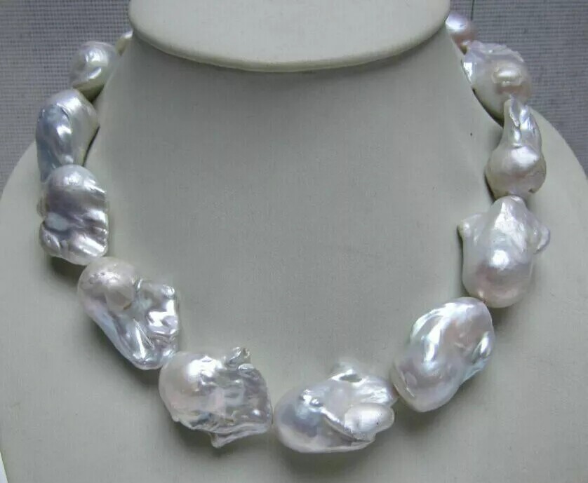 AAAA HUGE NATURAL GENUINE SOUTH SEA WHITE 14*20MM BAROQUE PEARL NECKLACE 18”