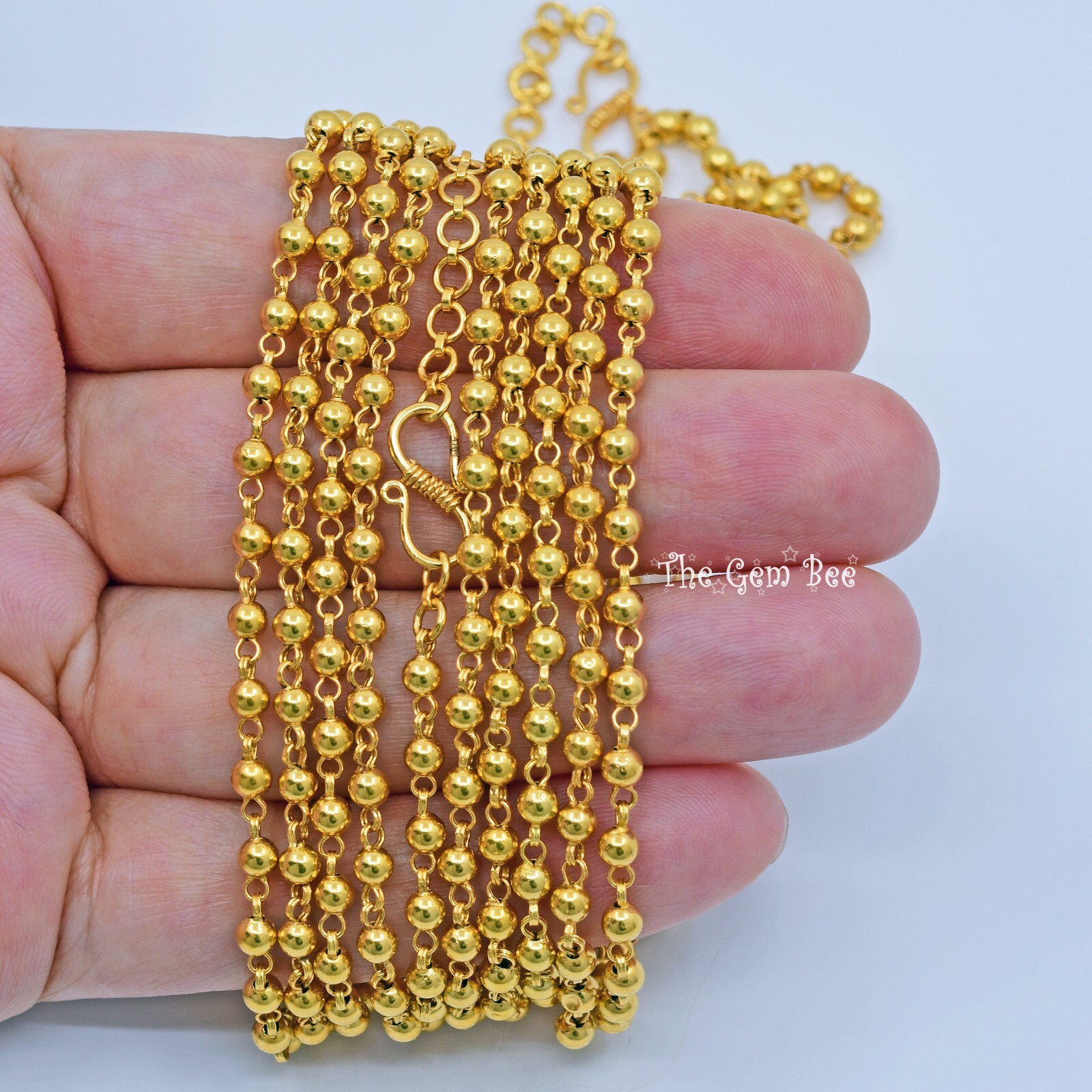 18k Solid Yellow Gold Handmade 3mm Smooth Bead Ball Sphere Chain Necklace