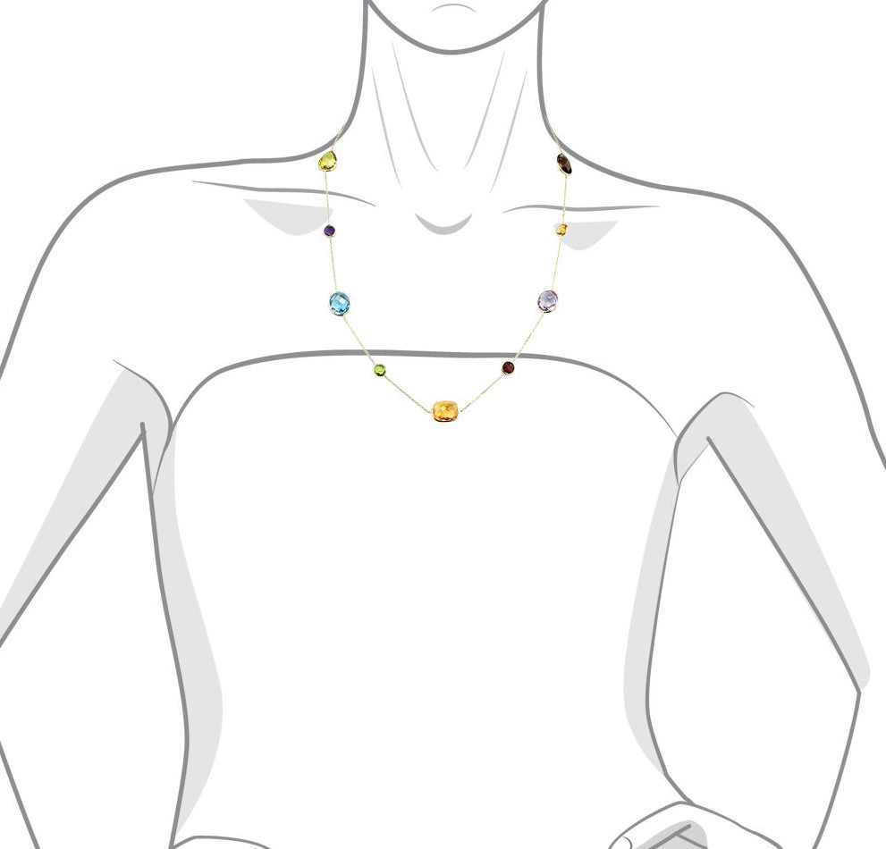 14K Yellow Gold Multi-Shaped and Multi-Colored Gemstone Necklace 24 Inches