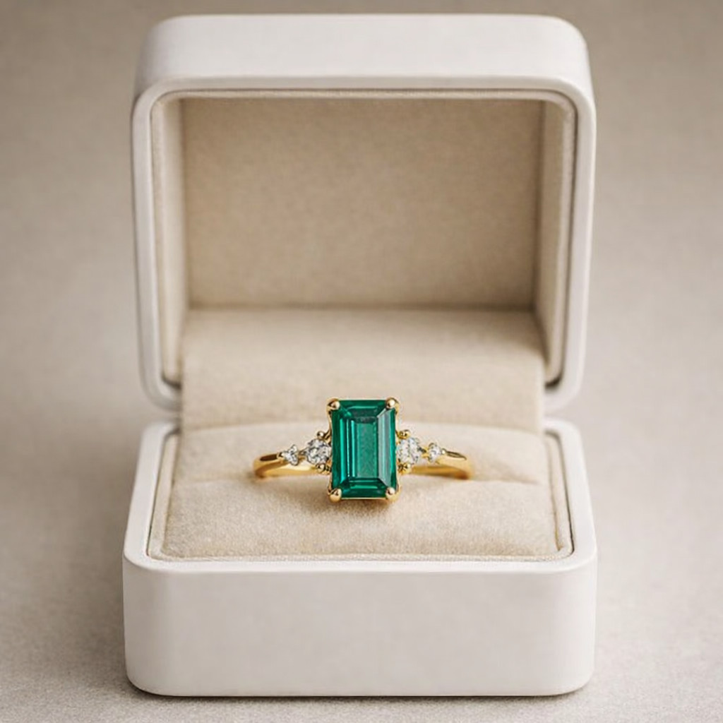 3.90 Ct Emerald Cut Natural Emerald & Diamond Wedding Ring 14k Yellow Gold Sz 8
