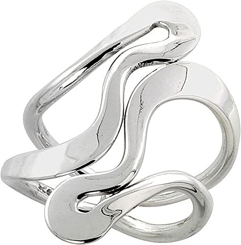 Sterling Silver Wire Wrap Ring Women Surrealist Bypass Handmade 1 1/4 inch Long