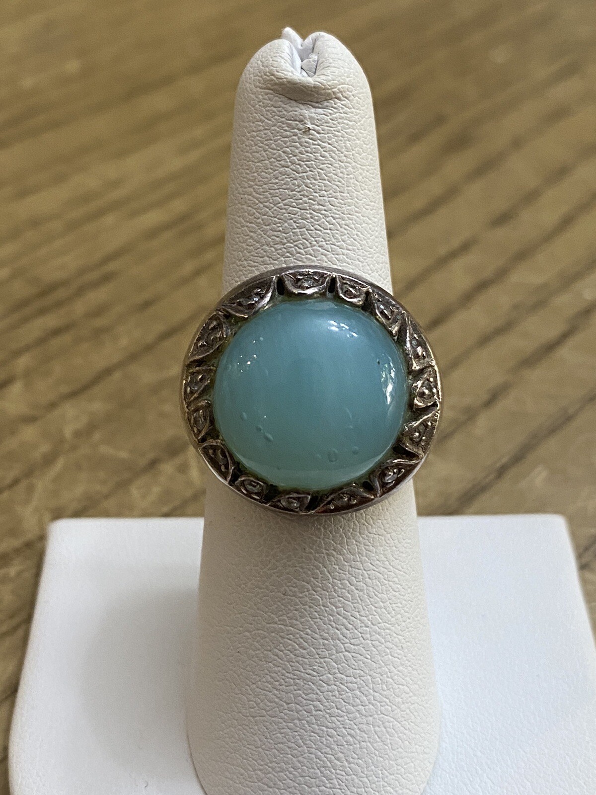Sterling Silver 925 Banana Republic Blue Chalcedony Ring CZ Clear Stones Sz 7.25