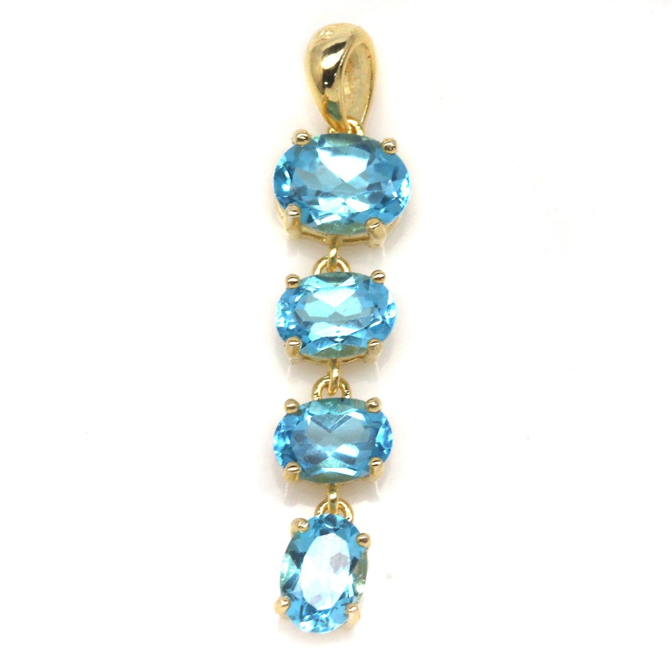 925 Sterling Silver 18K Gold Plated 6 x 8 mm. Swiss Blue Topaz Statement Pendant
