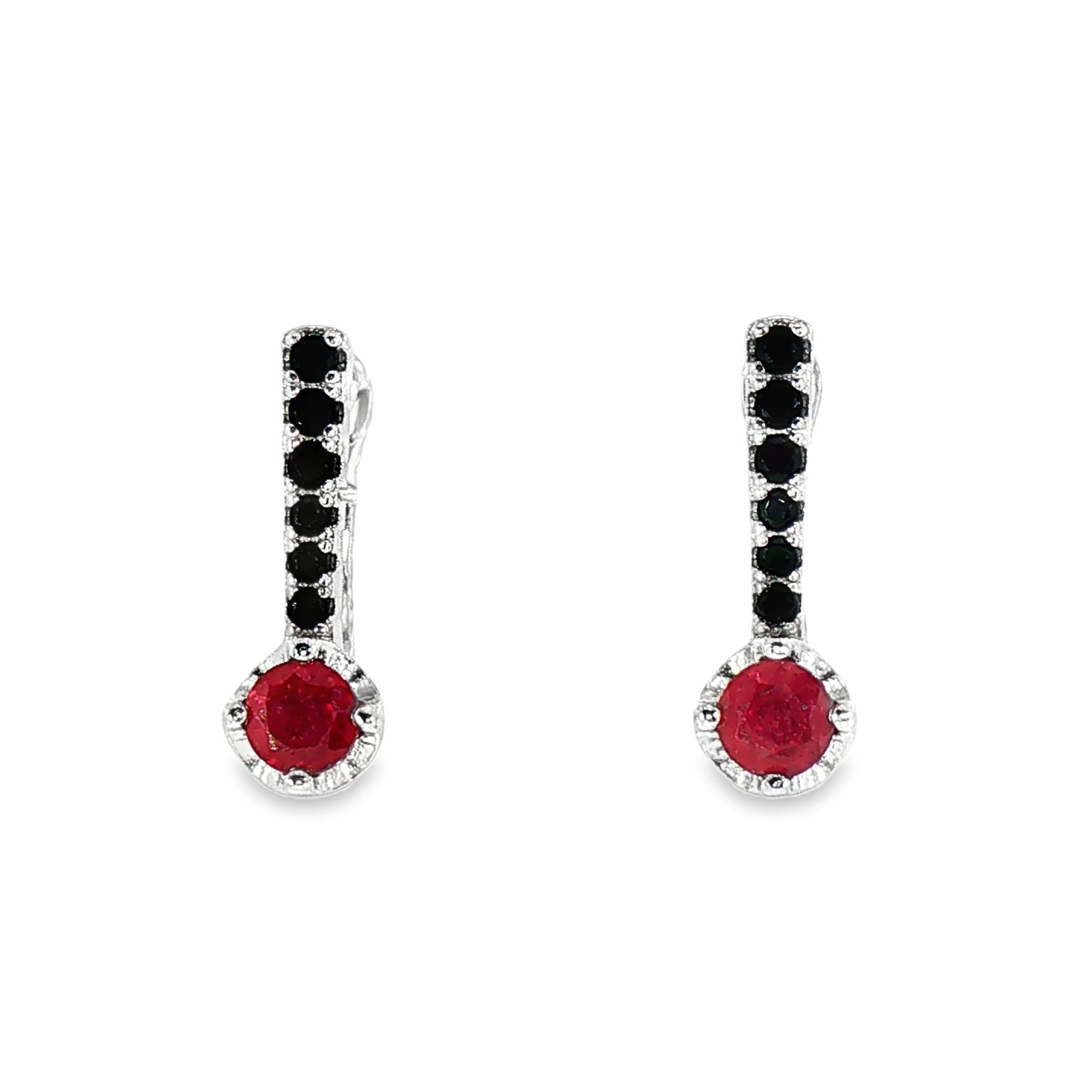 925 Sterling Silver Natural Ruby Gemstone Round Earrings Top Blood Red
