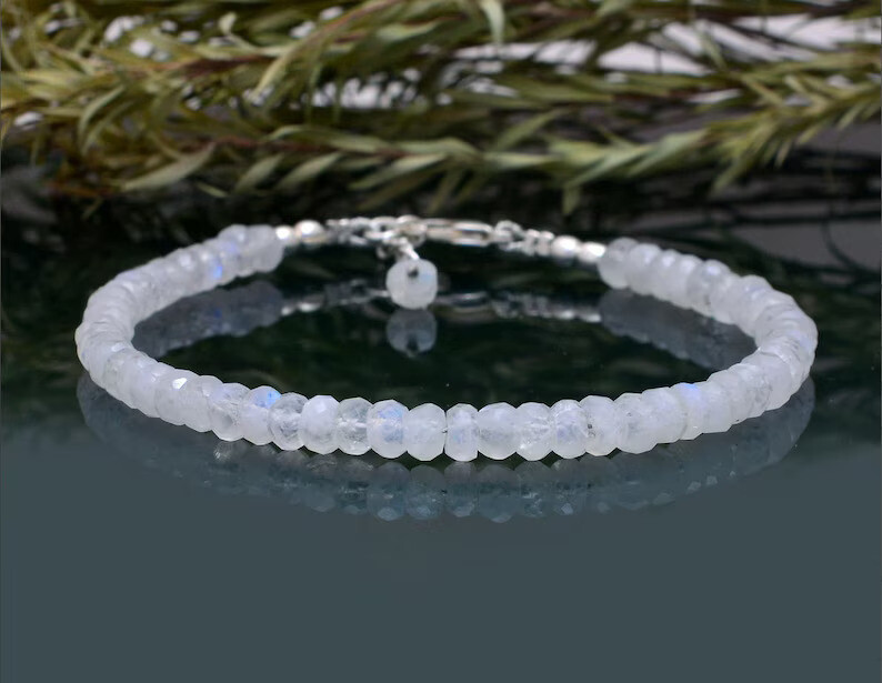 Genuine A+ Rainbow Moonstone 4mm Rondelle Faceted Bracelet Jewellery 7″