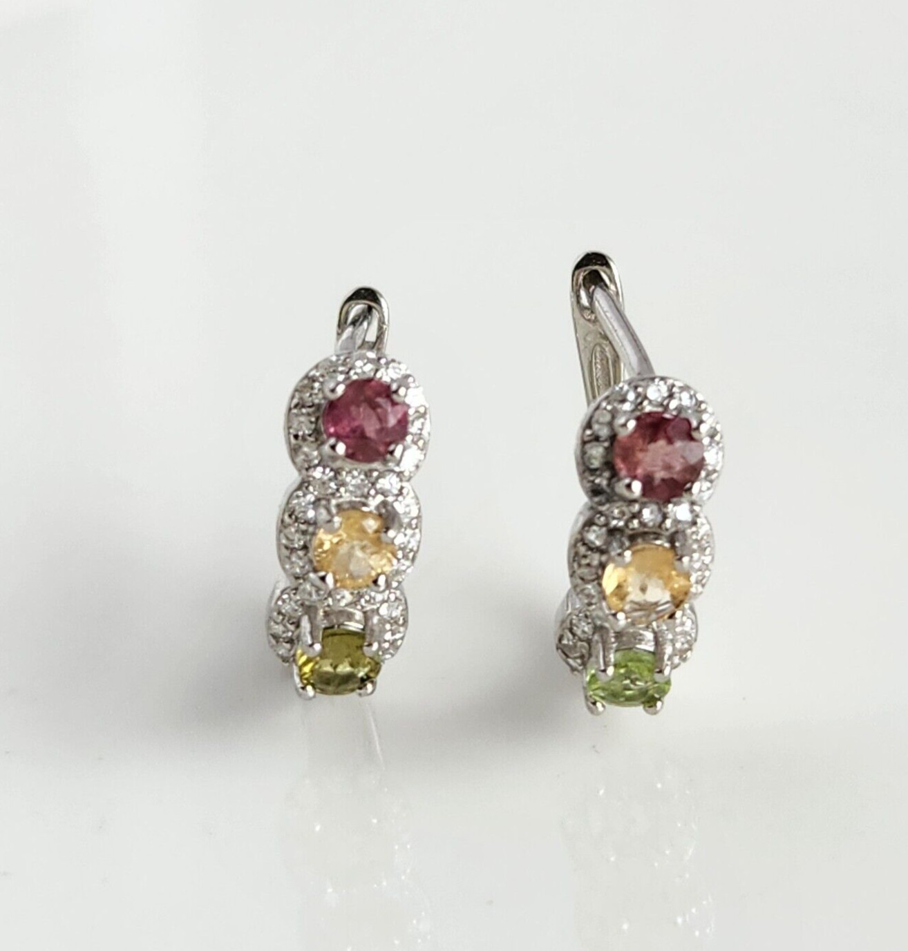 925 Sterling Silver Multicolor 3mm Tourmaline Higgle 1/2” Earrings Gemstone