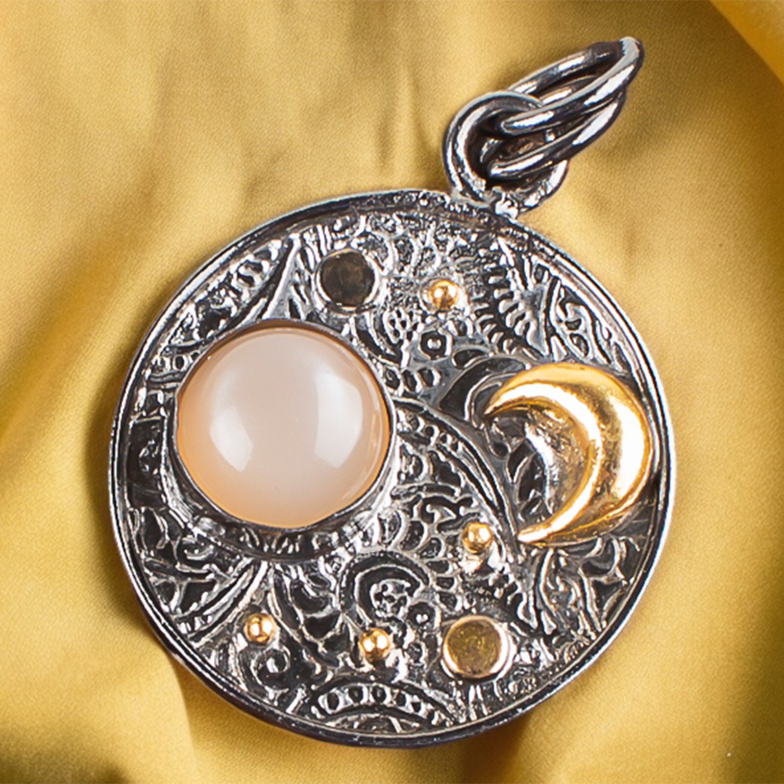 Natural Peach Moonstone 925 Sterling Silver Handmade Pendant 1.3″ Gift FH