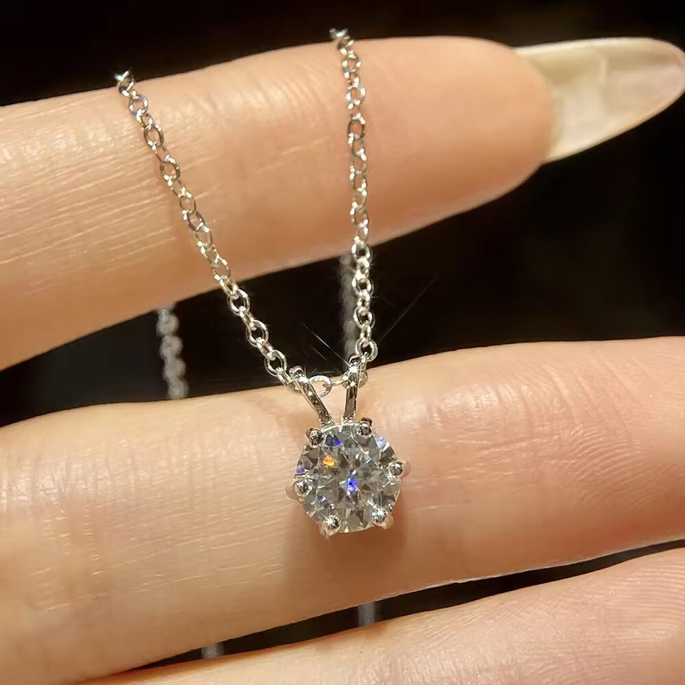 6.5 MM Color Variation 1 Ctw D/FL Real Moissanite S925 Solitaire Necklace 18″