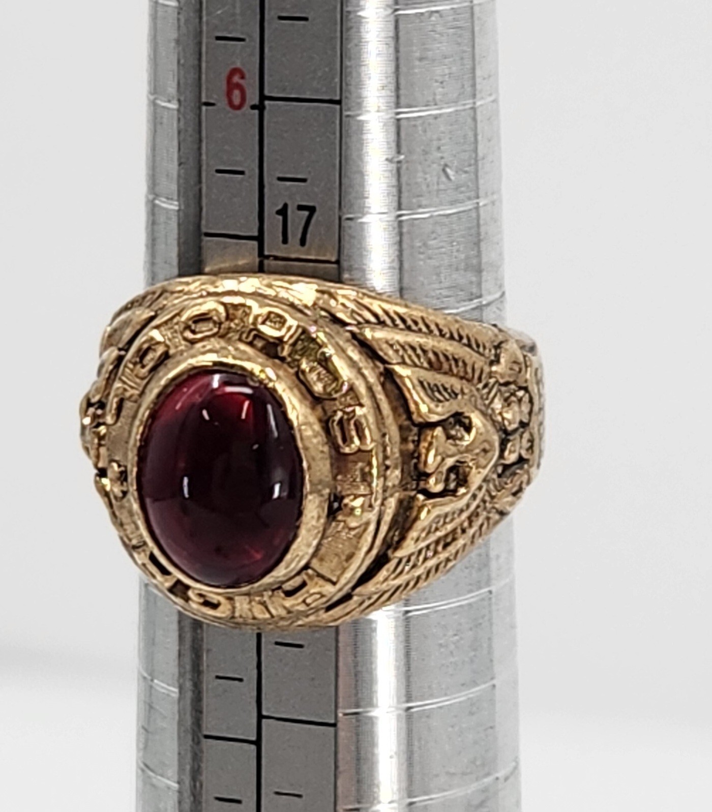 Vintage 1950s Generic High School Metal *Not Gold* Class Ring Red Stone Size 7.5
