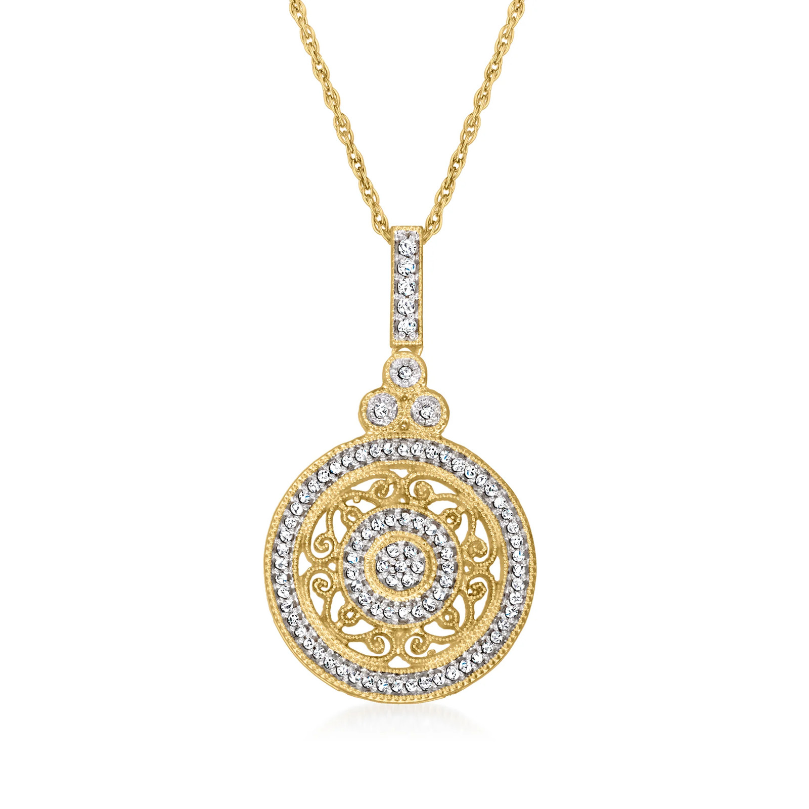 Ross-Simons Diamond Openwork Circle Ncklc in 18k Gold Plate 18 inches