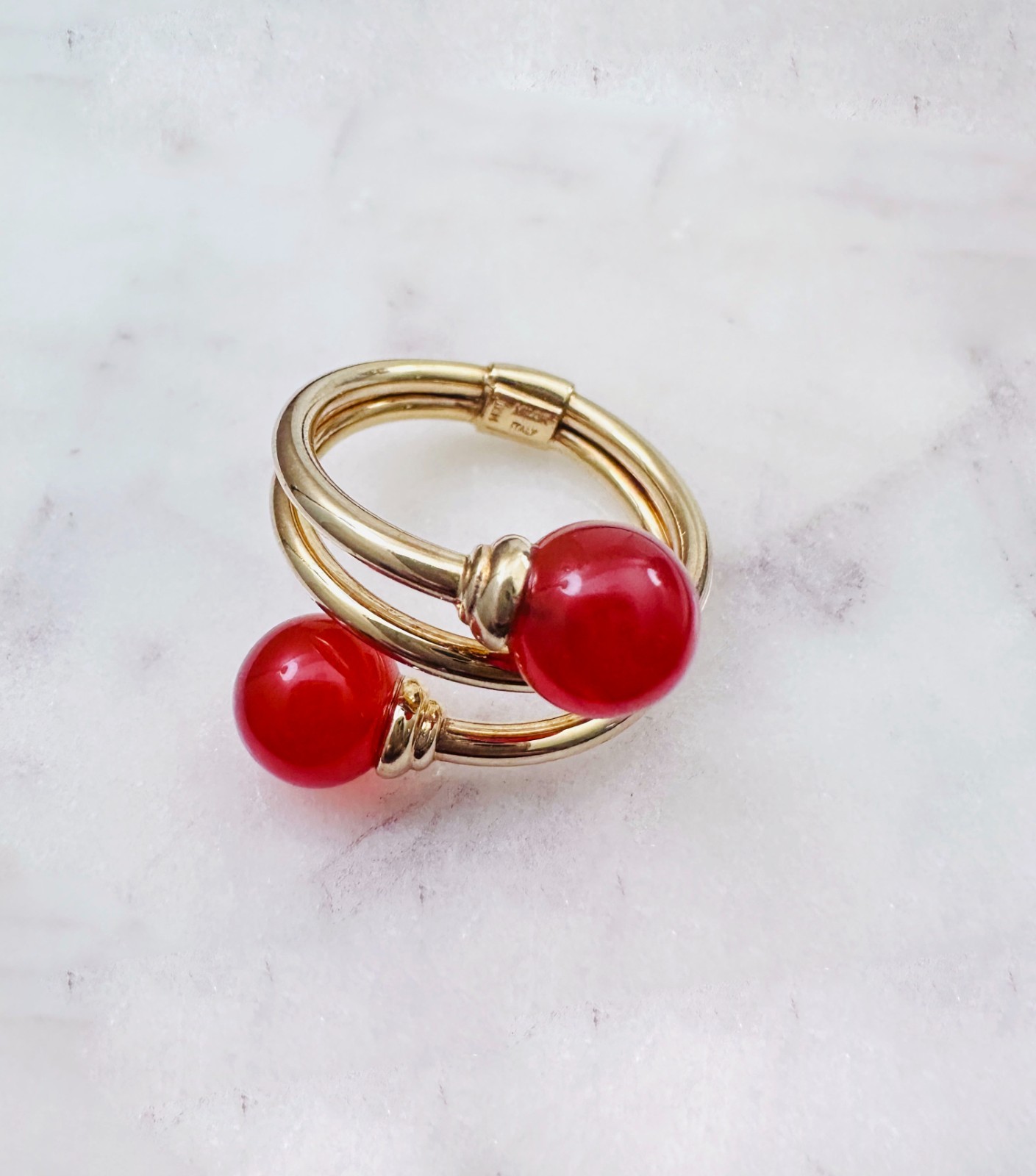 Estate 14k Solid Yellow Gold Unique Milor Italy Carnelian Wrap Around Ring, 10.5