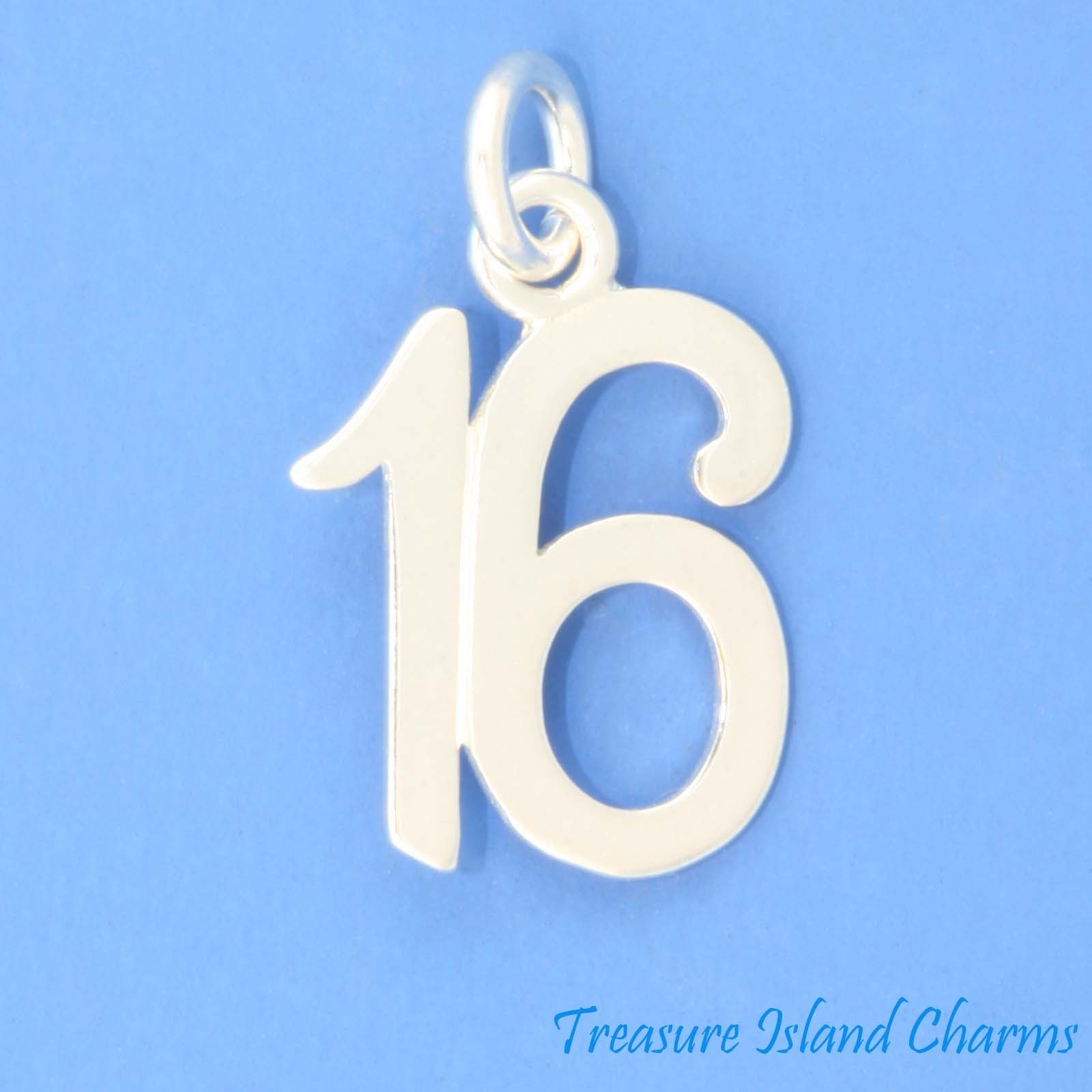 Number 16 16th Birthday Anniversary 925 Sterling Silver Charm Sweet Sixteen